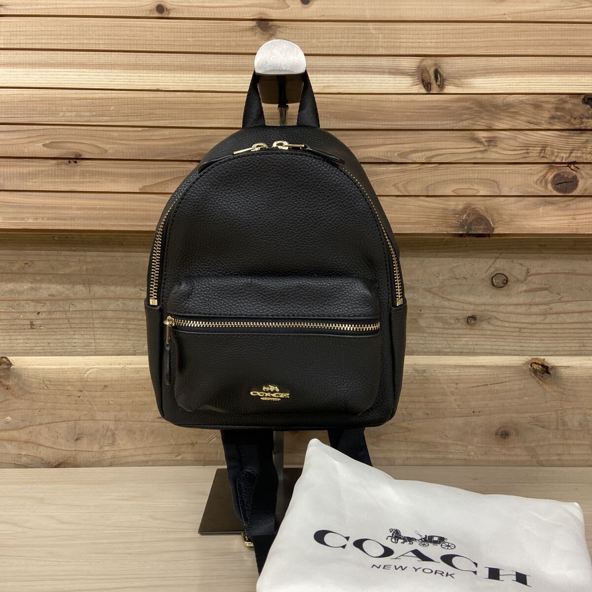 23 COACH コーチ ミニ チャーリー レザー リュックサック デイパック バックパック レディース ブラック系 _画像1