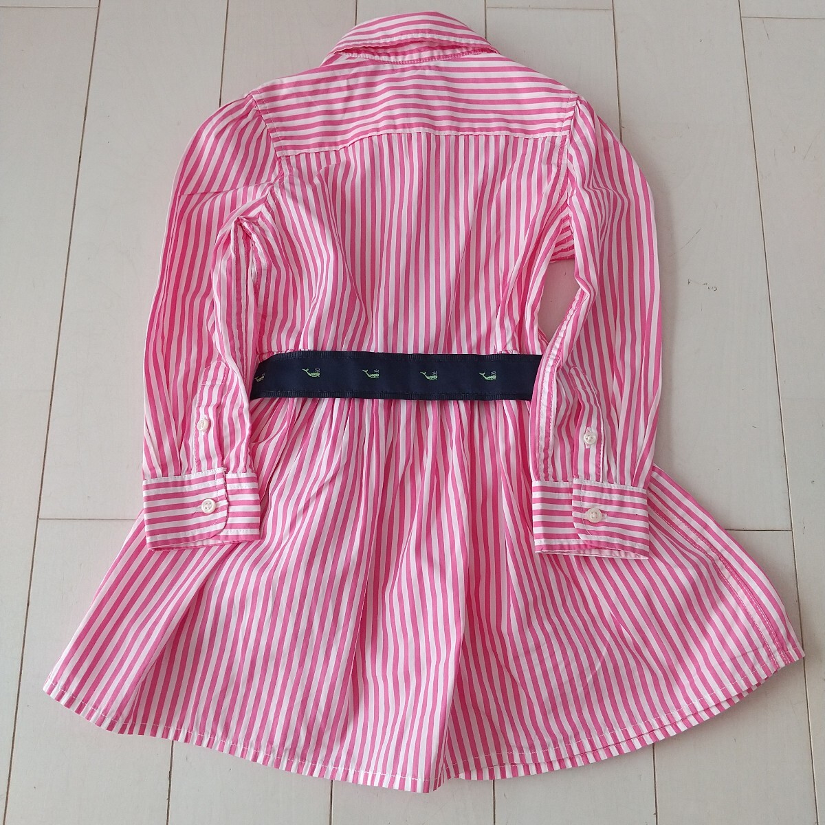 ポロラルフローレン キッズ 3/3T/100 ピンクストライプ シャツワンピース_画像3
