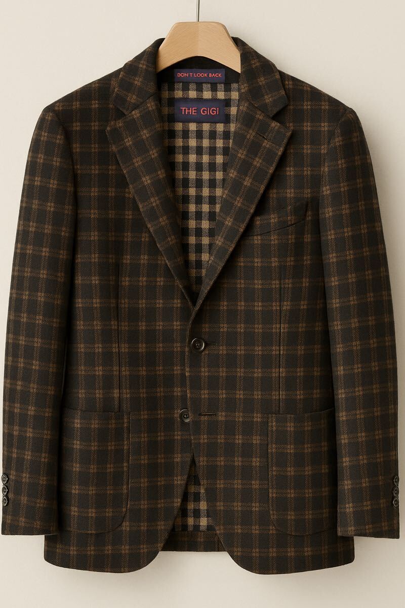 【美品】THE GIGI “DON’T LOOK BACK” チェック柄 ジャケット 48(L相当) ブラウン系 秋冬