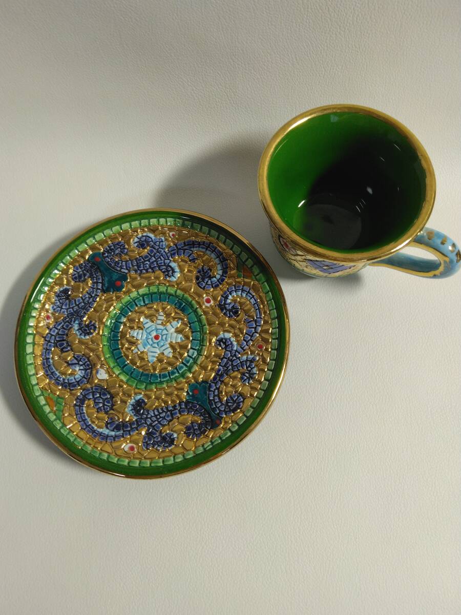 デミタスカップ＆ソーサー　イタリア　デルタ焼　ZECCHINO IN ORO 手作り　アンティーク_画像4