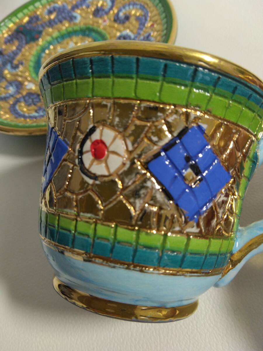 デミタスカップ＆ソーサー　イタリア　デルタ焼　ZECCHINO IN ORO 手作り　アンティーク_画像2