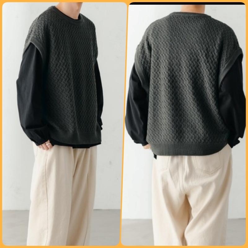 d3 新品/送料無料★epnok 3850円★定番 シアー編み クルーネック ニットベスト メンズ Lサイズ ベージュ 男女兼用_画像8