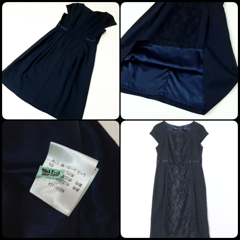 b1 送料無料★GIRL 上下セットスーツ 21780円★長袖 テーラード ジャケット＆レース ひざ下丈 半袖ワンピース Mサイズ 濃紺色 卒業式入学式_画像3