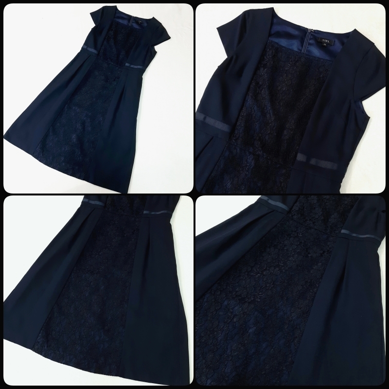 b1 送料無料★GIRL 上下セットスーツ 21780円★長袖 テーラード ジャケット＆レース ひざ下丈 半袖ワンピース Mサイズ 濃紺色 卒業式入学式_画像2