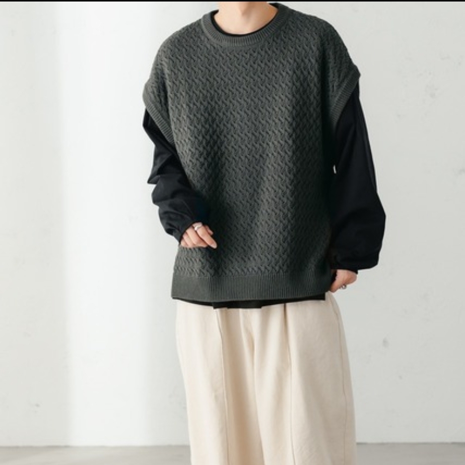 d3 新品/送料無料★epnok 3850円★定番 シアー編み クルーネック ニットベスト メンズ Lサイズ ベージュ 男女兼用_画像7
