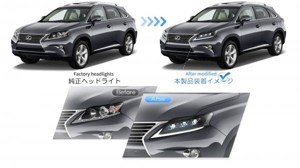 LEXUS LED ヘッドライト Lライン 10系RX後期用 三眼 オープニングモーション機能搭載 RX270 RX350 RX450h 流れるウインカー VLAND クリア_画像7