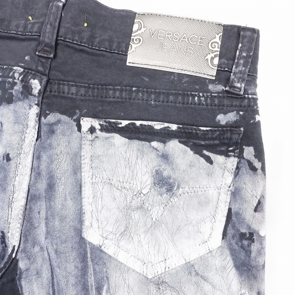 VERSACE JEANS ヴェルサーチ ジーンズ 総柄 デニム パンツ スキニー コットン ストレッチ イタリア製 W24 黒 レディース 【中古】_画像4