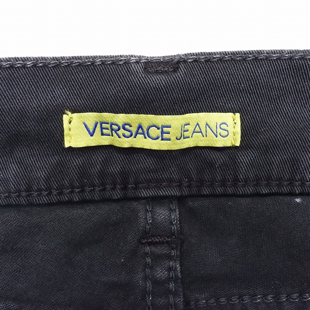 VERSACE JEANS ヴェルサーチ ジーンズ 総柄 デニム パンツ スキニー コットン ストレッチ イタリア製 W24 黒 レディース 【中古】_画像6
