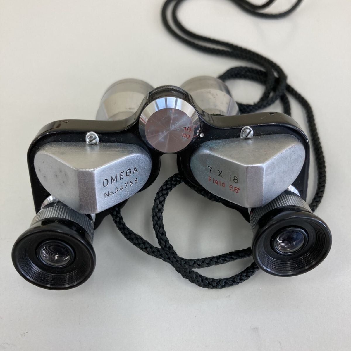 E326-I78-126 OMEGA オメガ No.34768 7×18 Field 6.5°雙眼鏡 ケース付き 小型 コンパクト シルバー ブラック TE