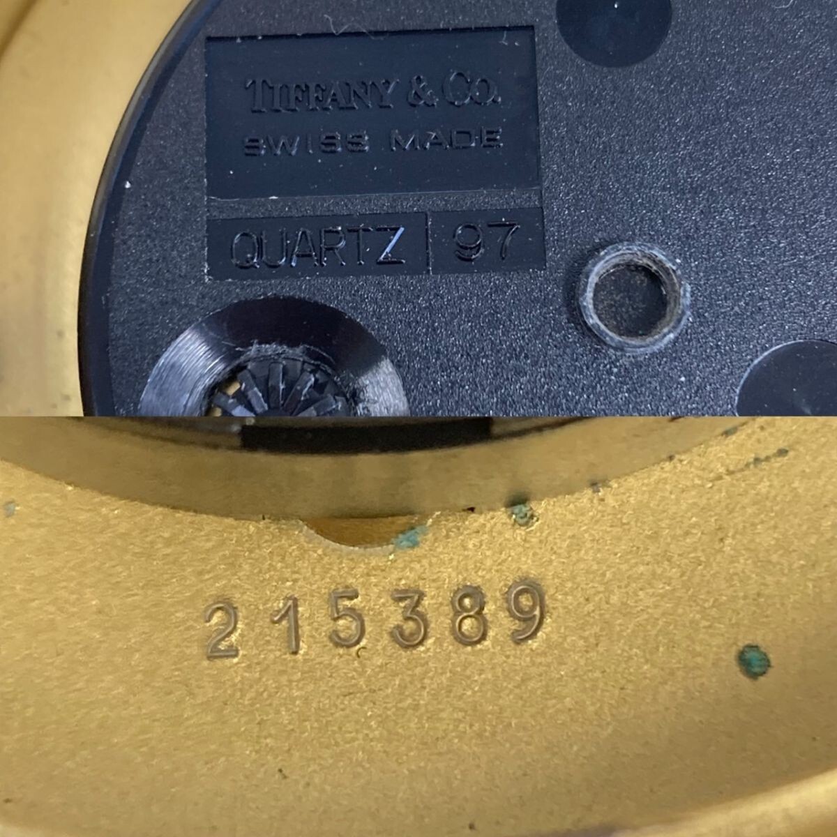 D349-T6-3784 TIFFANY&Co. クォーツ 215389 置時(shí)計(jì) 稼働 ゴールドカラー ホワイト文字盤 2針 インテリア TE