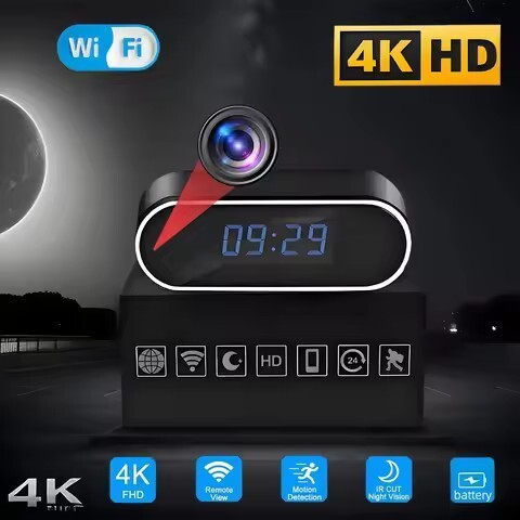 【送料無料】カメラ付き時(shí)計(jì) ワイヤレスホームカメラ 赤外線暗視 モーション検出 4Kカメラ 防犯/盜撮/小型カメラ（128GB SDカード付屬）