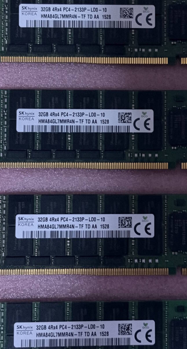 ◎SK hynix HMA84GL7MMR4N-TF 4枚セット - PC4-17000/DDR4-2133/PC4-2133P ECC Load-Reduced 288Pin DDR4 LRDIMM 128GB(32GB x4) 動作品_画像3