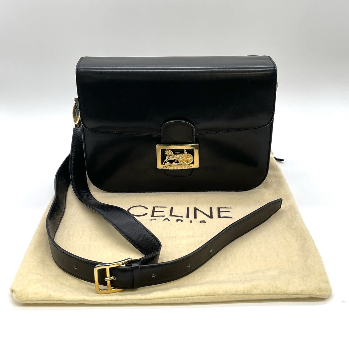 【9山16】1円スタート CELINE / F/02 セリーヌ ショルダーバッグ バッグ 馬車金具 ブラック