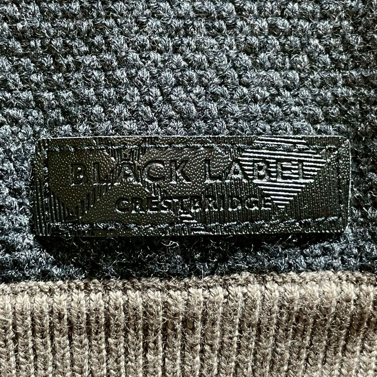 未使用級/希少XL BLACK LABEL CRESTBRIDGE ブラックレーベルクレストブリッジ ニット セーター チェック ワッフル ロゴレザーパッチ グレー_画像7