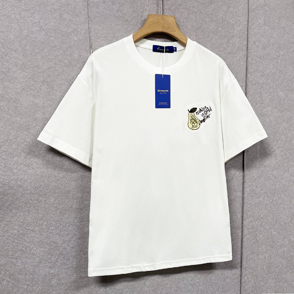 人気?半袖Tシャツ 定価2萬(wàn)◆Emmauela?イタリア?ミラノ発◆綿混 ソフト 吸汗 通気 洋ナシ柄 刺繍 シンプル トップス メンズ 春夏 M/46サ