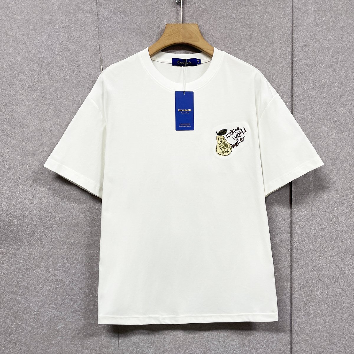 人気?半袖Tシャツ 定価2萬(wàn)◆Emmauela?イタリア?ミラノ発◆綿混 ソフト 吸汗 通気 洋ナシ柄 刺繍 シンプル トップス メンズ 春夏 M/46サ