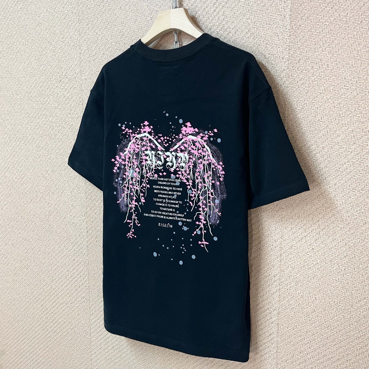 絶賛ヨーロッパ制※定価2萬◆ブルガリア発※RISELIN 半袖 Tシャツ 綿100％ 通気 ソフト ウィング 花柄 無地 トップス スウェット 普段著XL
