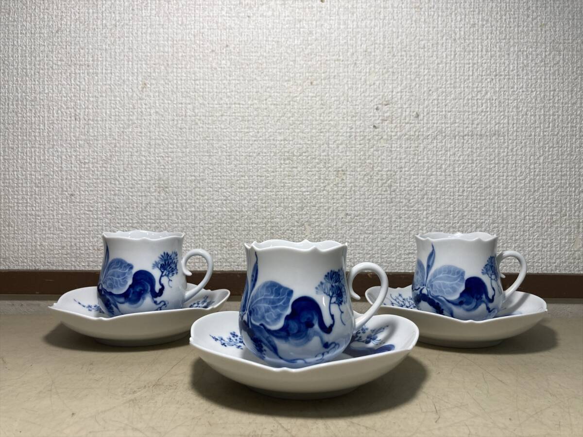 京都10☆ Meissen マイセン ブルーオーキッド カップ&ソーサー 3客 栞 箱付 高級 洋食器 