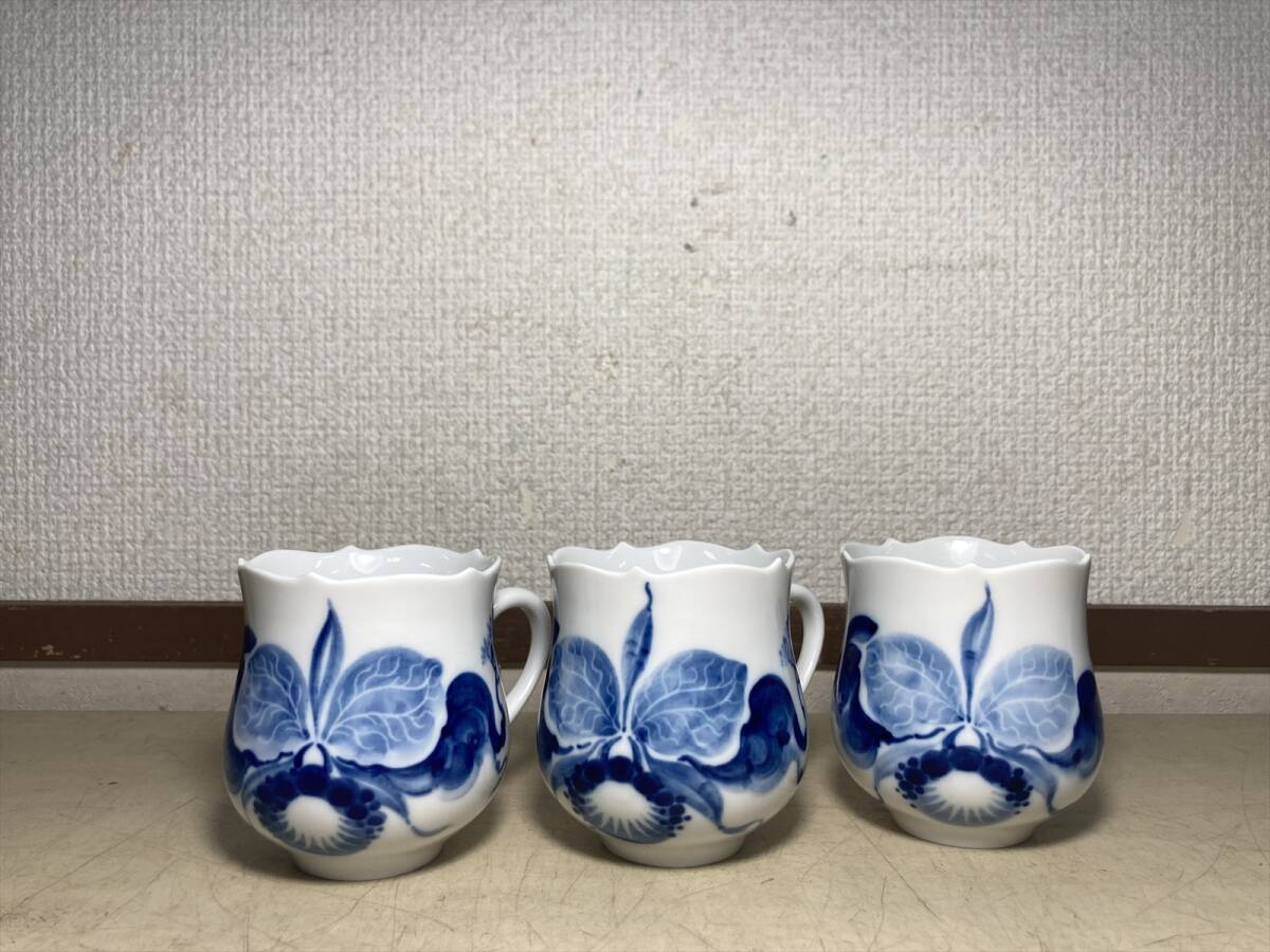 京都10☆ Meissen マイセン ブルーオーキッド カップ&ソーサー 3客 栞 箱付 高級 洋食器 