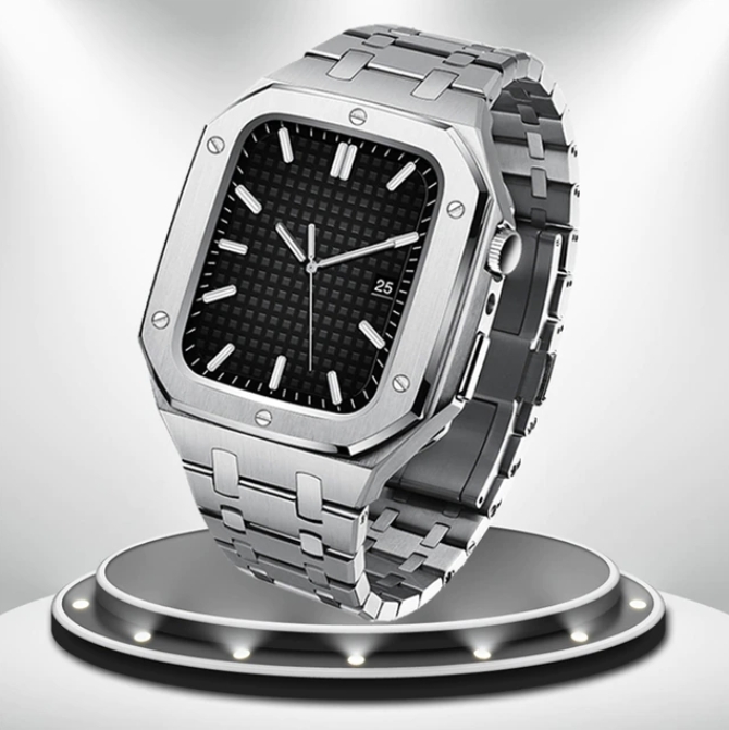 【高級アップルウォッチケース apple watch 9,8,7】オーデマピゲ ロイヤルオークデザイン シルバー ステンレス 時計