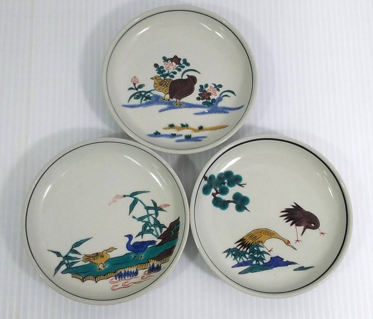 九谷 青郊 銘々皿 丸皿 5枚セット 花鳥 小皿 ※商品説明欄必読ください【D-12】_画像5