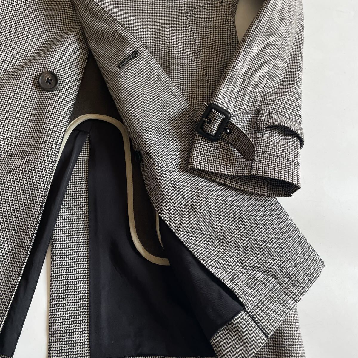 Paul Smith ポールスミス 千鳥柄 トレンチコート ウールライナー(著脫可) Lサイズ グレー系 ラグランスリーブ メンズ ロングコート 秋冬