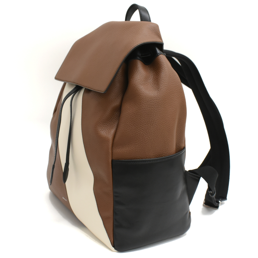 バリー バックパック リュックサック レザー カラーブロック ブラウン ブラック ホワイト BALLY_画像2
