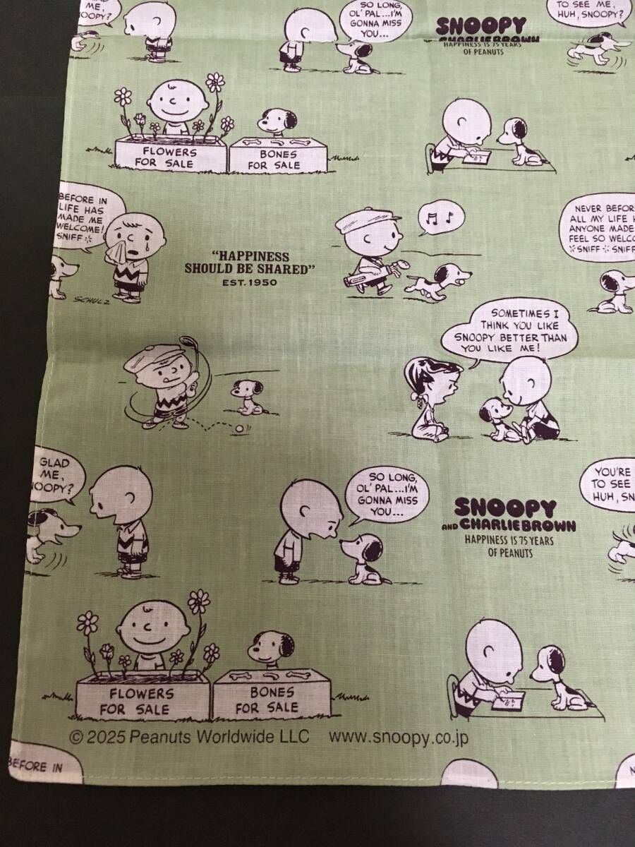 PEANUTS★スヌーピー バンダナハンカチ☆彡 PEANUTS 75years グリーン ハンカチ ランチクロス ランチョンマット 新品 川辺 SNOOPY_画像8