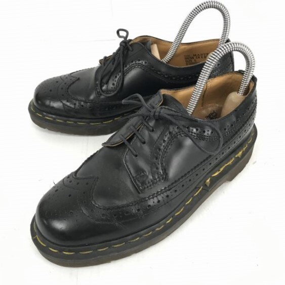  редкий Англия производства * Dr. Martens * натуральная кожа / кожа / wing chip / low cut ботинки [24.0/ чёрный ]Dr.Martens*F-103