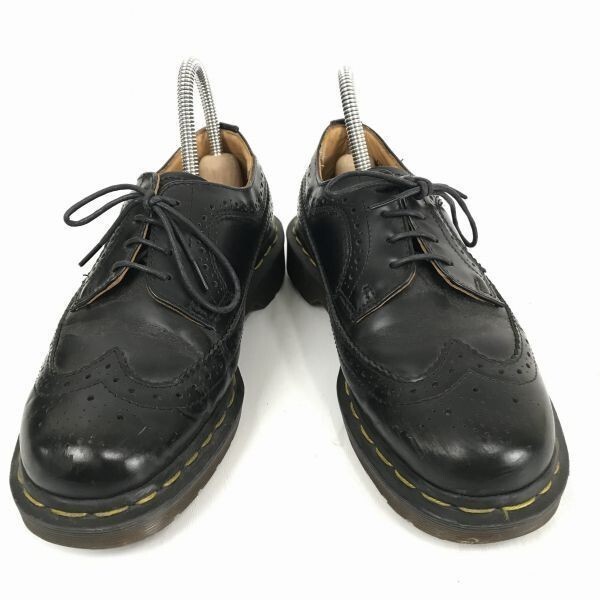  редкий Англия производства * Dr. Martens * натуральная кожа / кожа / wing chip / low cut ботинки [24.0/ чёрный ]Dr.Martens*F-103