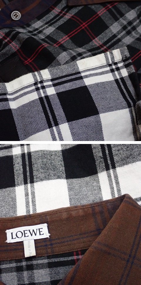★LOEWE/ロエベ アナグラムチェック 長袖シャツ メンズM～L相当/ブラウン系×ブラック系/コットン100%&2134500016_画像6