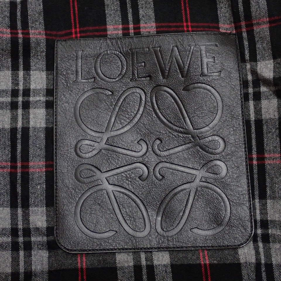 ★LOEWE/ロエベ アナグラムチェック 長袖シャツ メンズM～L相当/ブラウン系×ブラック系/コットン100%&2134500016_画像4