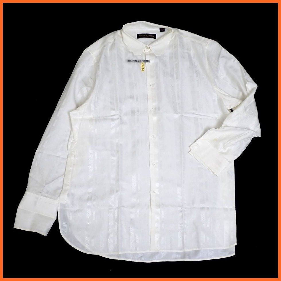 ★L(fēng)OUIS VUITTON/ルイヴィトン 長(zhǎng)袖シャツ 41/16/メンズL相當(dāng)/オフホワイト/チェーン柄/シルク混コットン/ドレスシャツ&2167100015