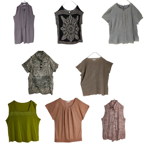 レディース 半袖 ノースリーブ まとめ売り 卸 8着 grove グローブ M L LL 黒 ブラック ピンク 緑 グリーン 古着_画像1