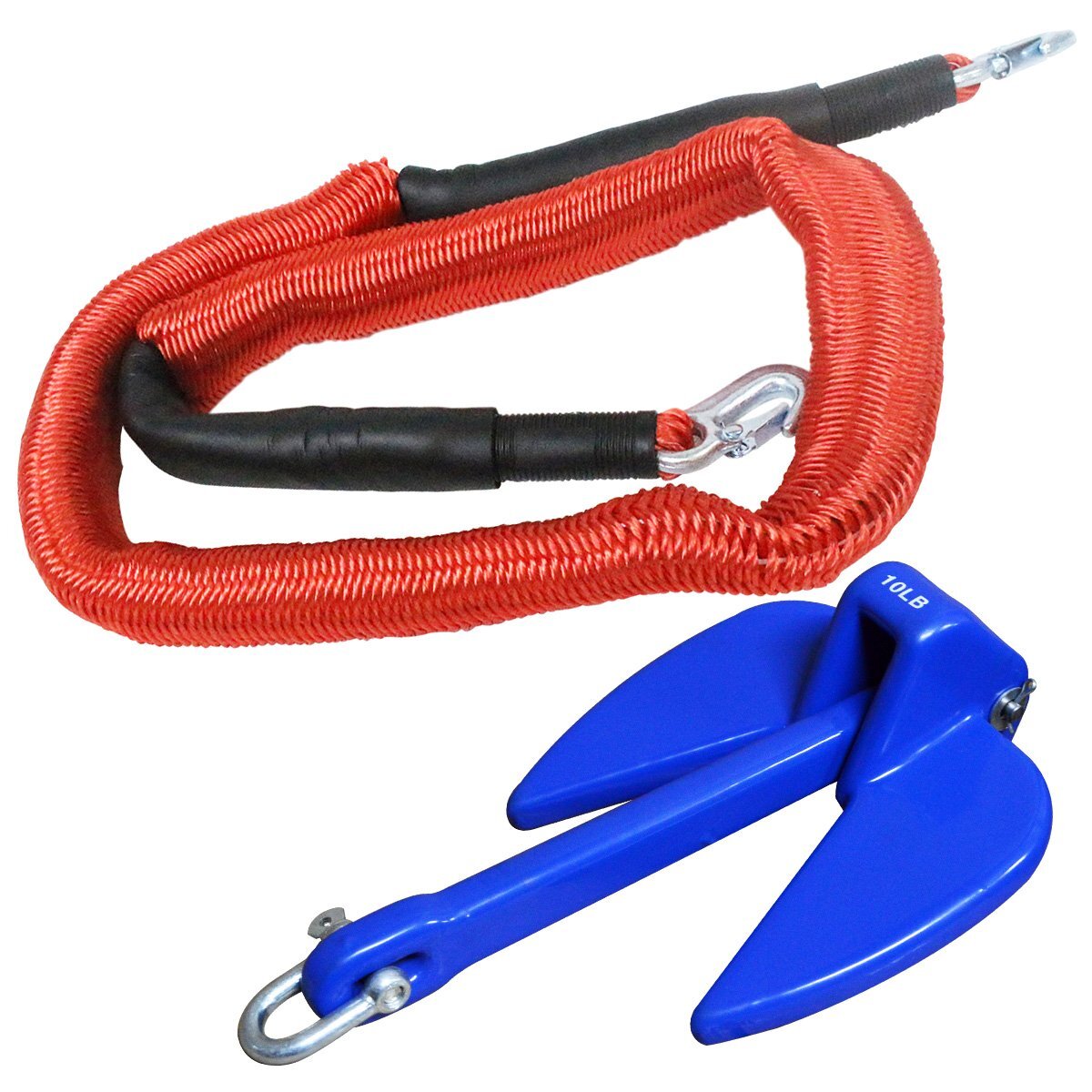 【送料無料】『伸縮ロープ/アンカーセット』爪型 アンカー 10LBS 4.5kg 青 ブルー 6M フロート のびのび アンカー ロープ 赤