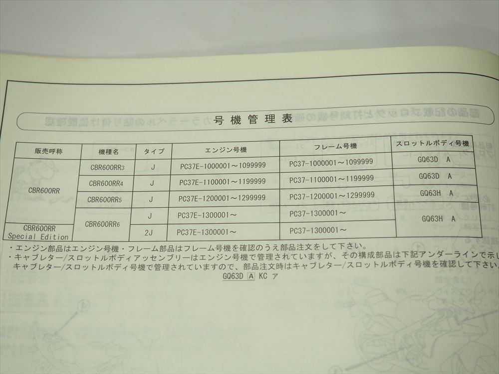 CBR600RR Special Edition HONDA PC37-100 110 120 130 4 версия список запасных частей эпоха Heisei 17 год 11 месяц выпуск 