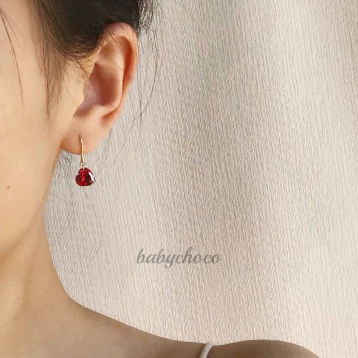 ガーネットハートフック ピアス_画像5