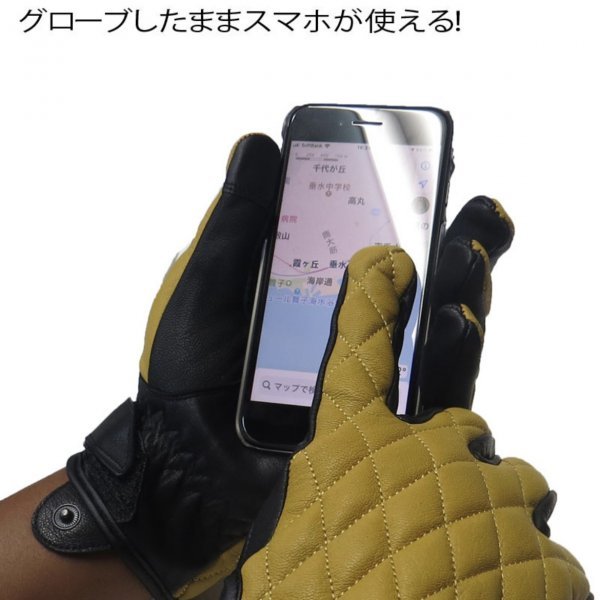 送料0 HEAVY 山羊革 ダイヤステッチ グローブ スマホタッチ対応 ライディンググローブ オールシーズン用 キャメル 黄 HGGP-05S Lサイズ_画像7