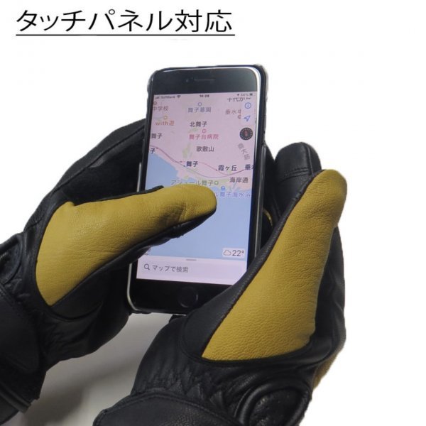 送料0 HEAVY 山羊革 ダイヤステッチ グローブ スマホタッチ対応 ライディンググローブ オールシーズン用 キャメル 黄 HGGP-05S Lサイズ_画像8