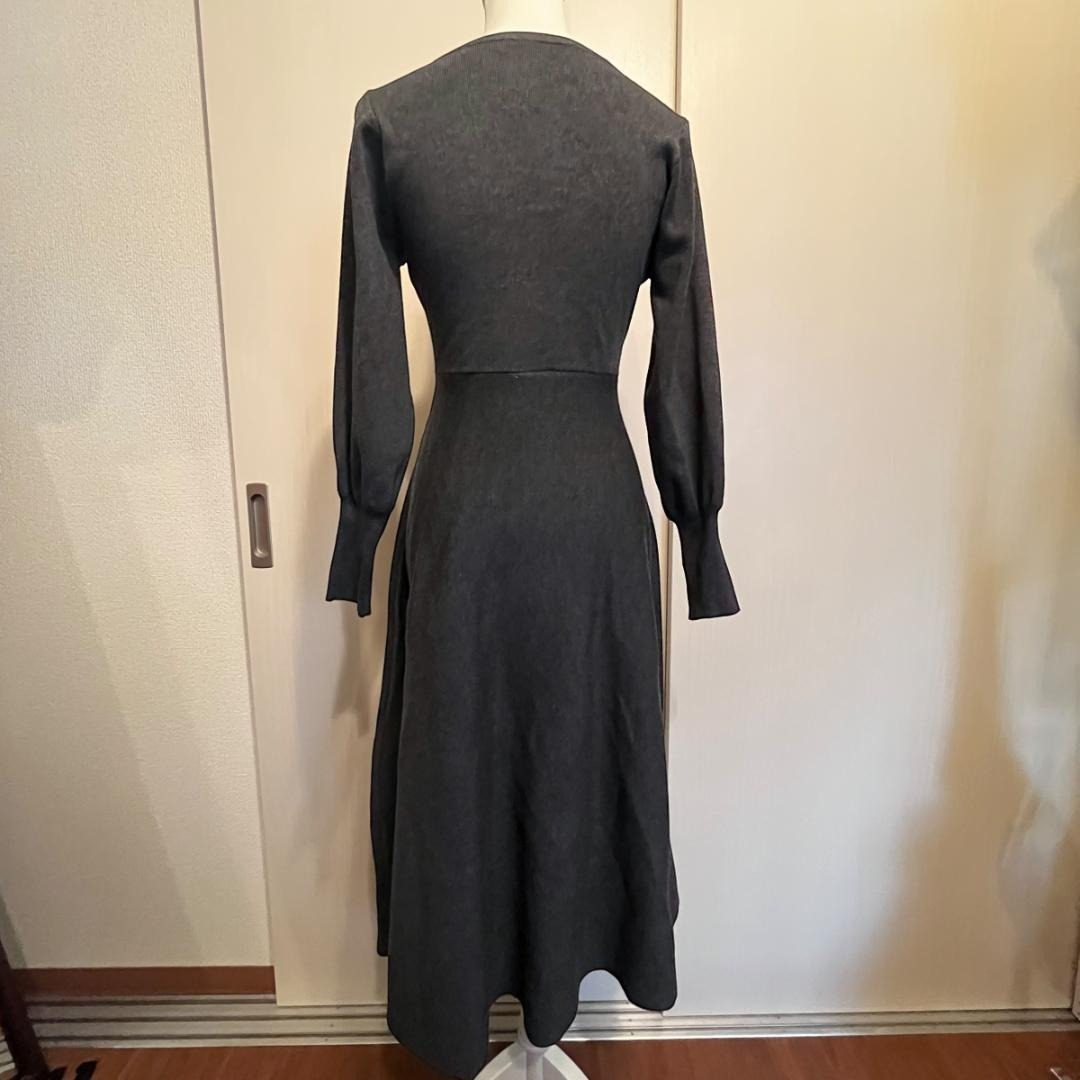 神戸レタス【岡部あゆみコラボ】フレアニットワンピチャコールグレー ボートロング_画像6