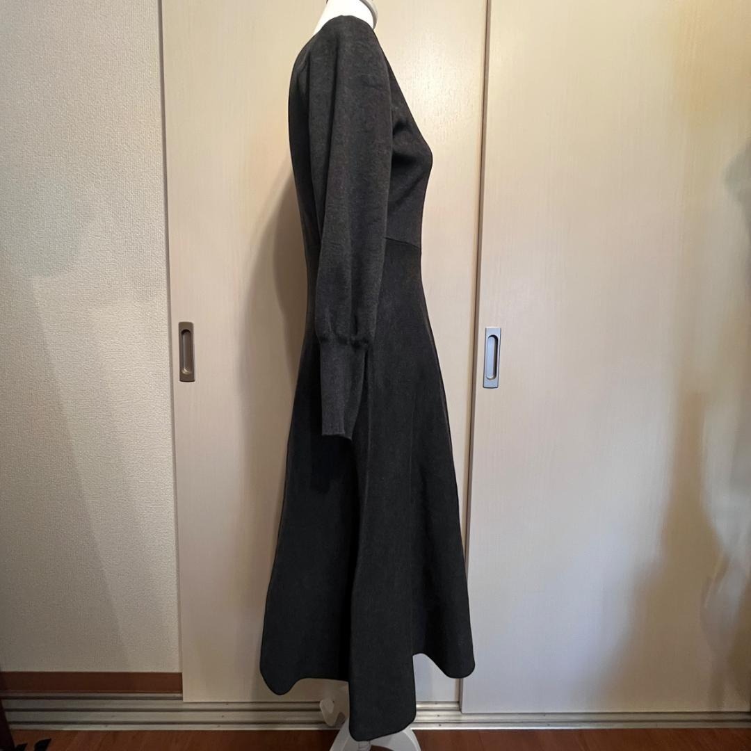 神戸レタス【岡部あゆみコラボ】フレアニットワンピチャコールグレー ボートロング_画像5