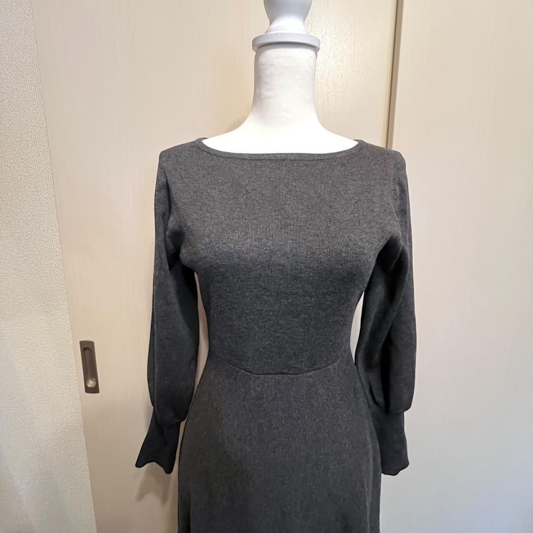 神戸レタス【岡部あゆみコラボ】フレアニットワンピチャコールグレー ボートロング_画像4