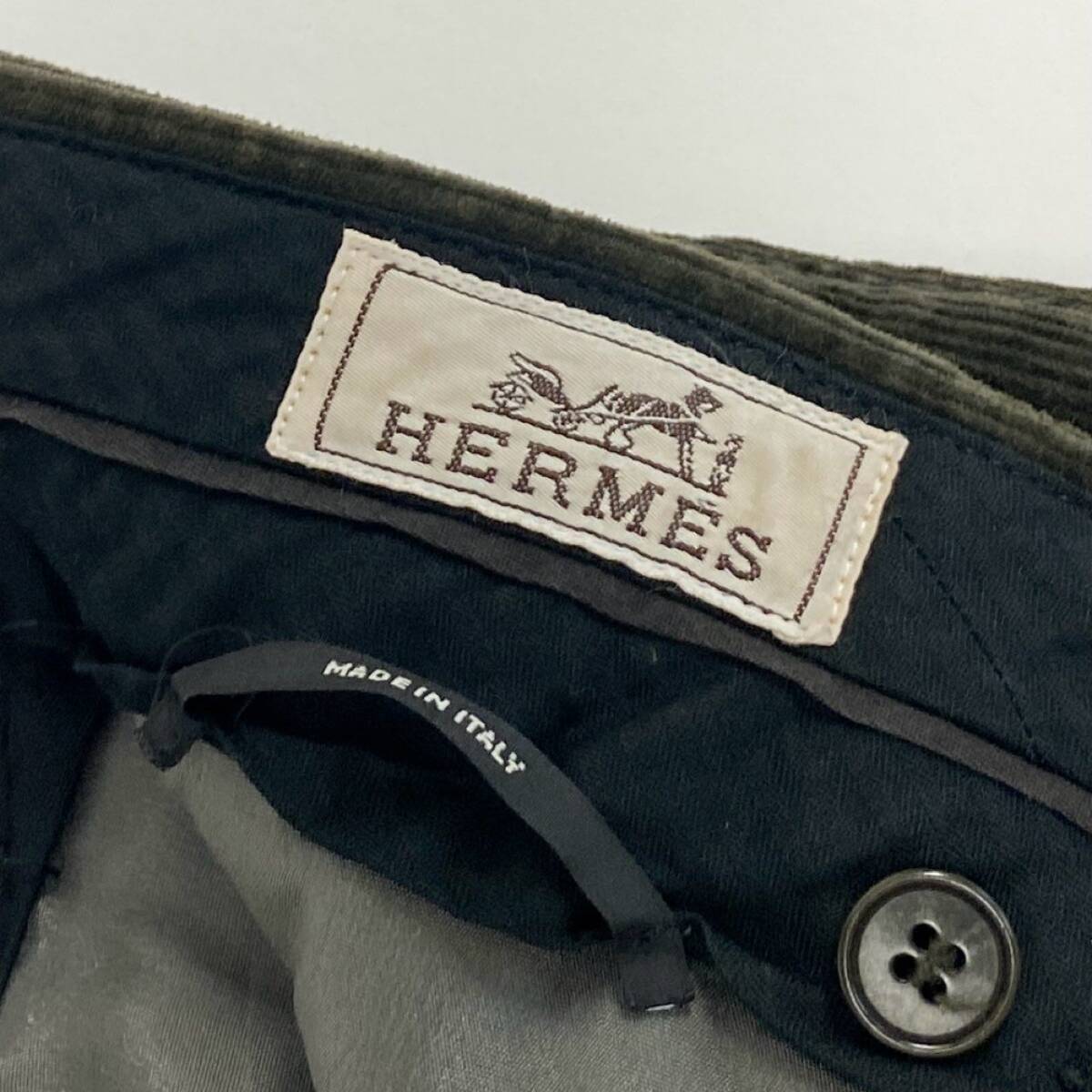 35i9 HERMES エルメス イタリア制 コーデュロイストレートパンツ ボトムス 42 カーキ オリーブ系 メンズk02i