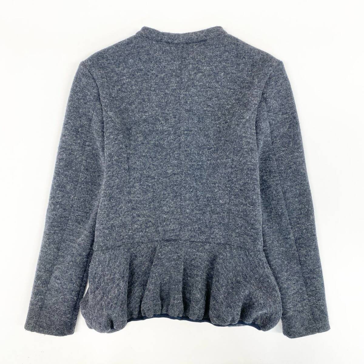 5i12 EMPORIO ARMANI エンポリオアルマーニ ジップアップ ウールジャケット フリルブルゾン 40 グレー レディースu02t_画像2