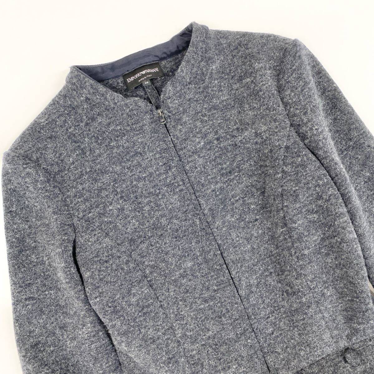 5i12 EMPORIO ARMANI エンポリオアルマーニ ジップアップ ウールジャケット フリルブルゾン 40 グレー レディースu02t_画像4