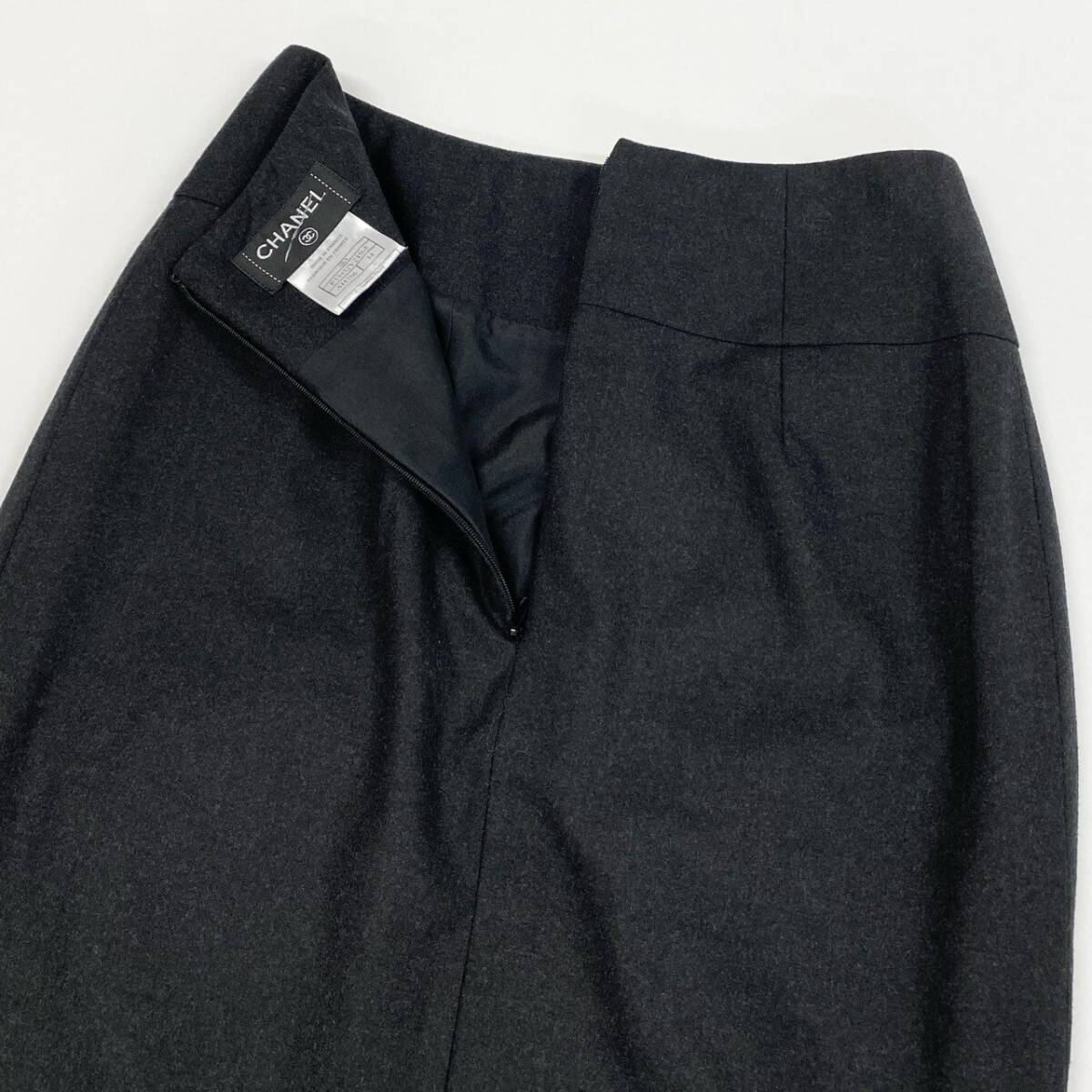 41i26 《美品》 CHANEL シャネル タックギャザースカート タイトスカート ココマーク P33932V24565 サイズ34 ダークグレー ウール u02t