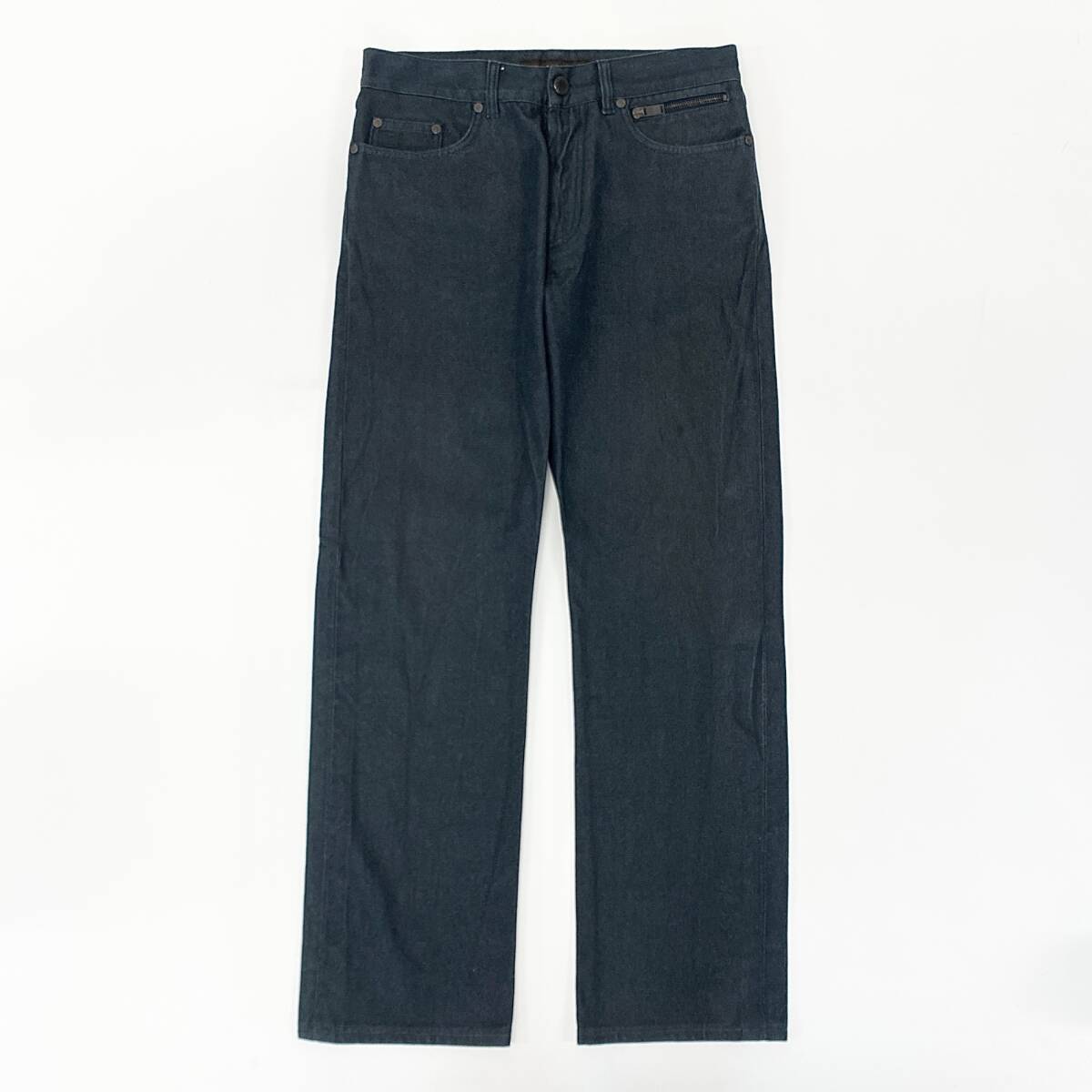 21i29《美品》LOUIS VUITTON ルイヴィトン デニムパンツ ボトムス ストレートパンツ LVロゴ刺繍 コットン イタリア製 M相当 メンズk02i