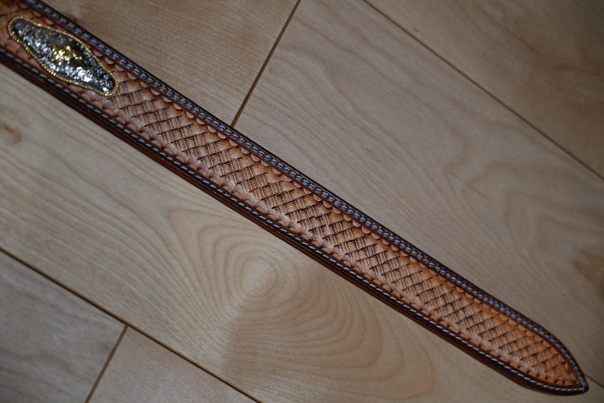★ハンドメイド　レザー　網目柄　ロデオコンチョ付き　ウエスタンベルト★ブラウン！_画像8