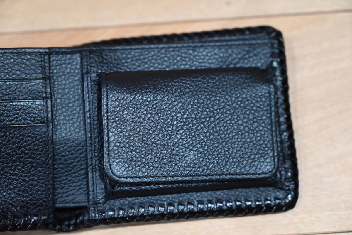 ★ハンドメイド　牛革×ワニ革　スカル柄　二つ折りウォレット★ブラック　未使用品！_画像6