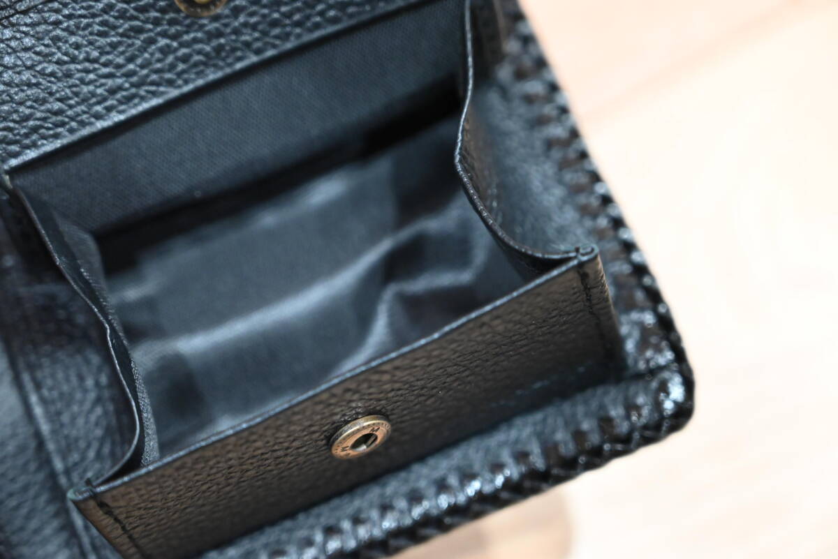 ★ハンドメイド　牛革×ワニ革　スカル柄　二つ折りウォレット★ブラック　未使用品！_画像8